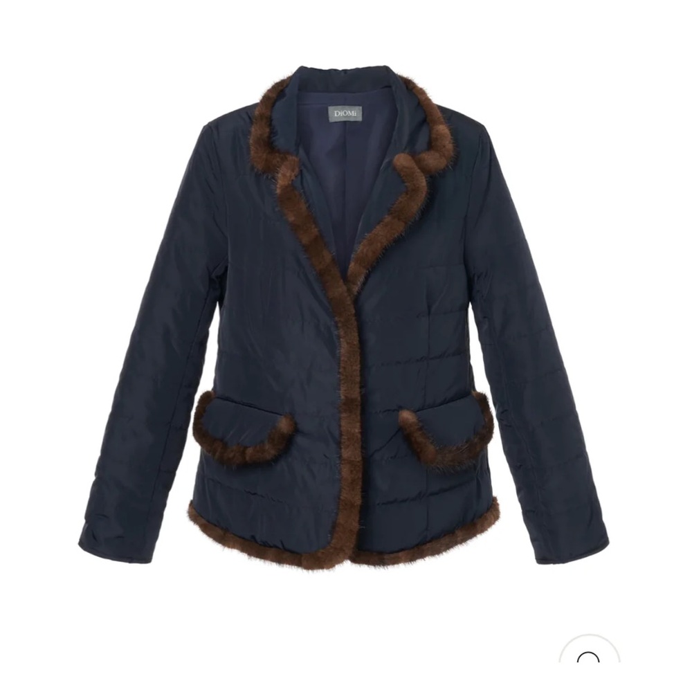DiOMi Black Quilted Jacket Coat with Genuine Danish Mink Fur Trim – Size XL